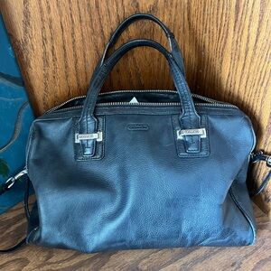 Vintage Coach Taylor Leather Satchel Black F25296 Purse Handbag Silver Hardware